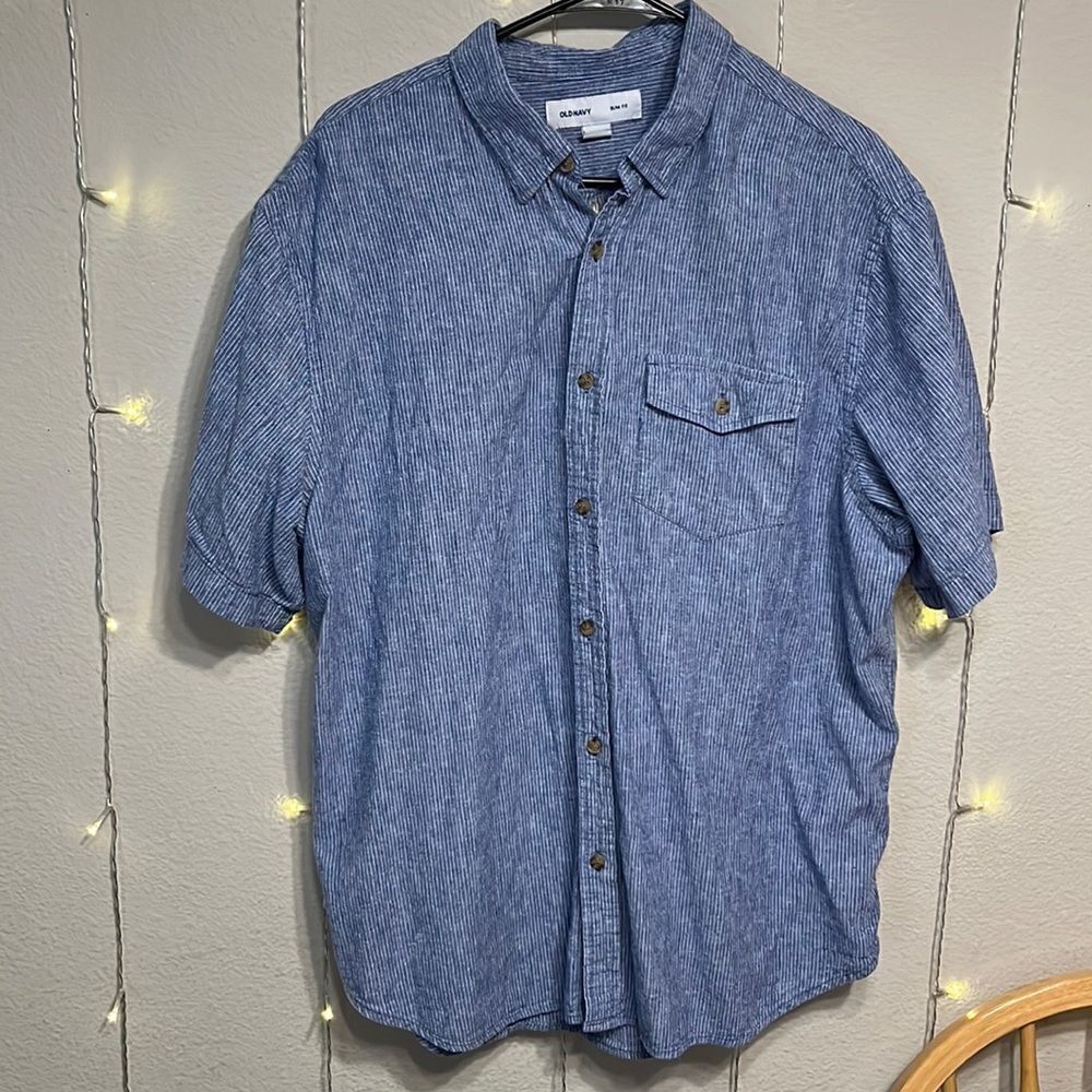 Old Navy Mens Pin Striped Light Blue Shirt Size XXL Slim Fit